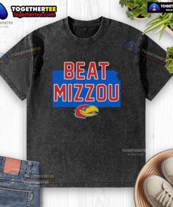 Premium Kansas Jayhawks Beat Mizzou State washed t-shirt in blue, showcasing team pride and comfort for fans.