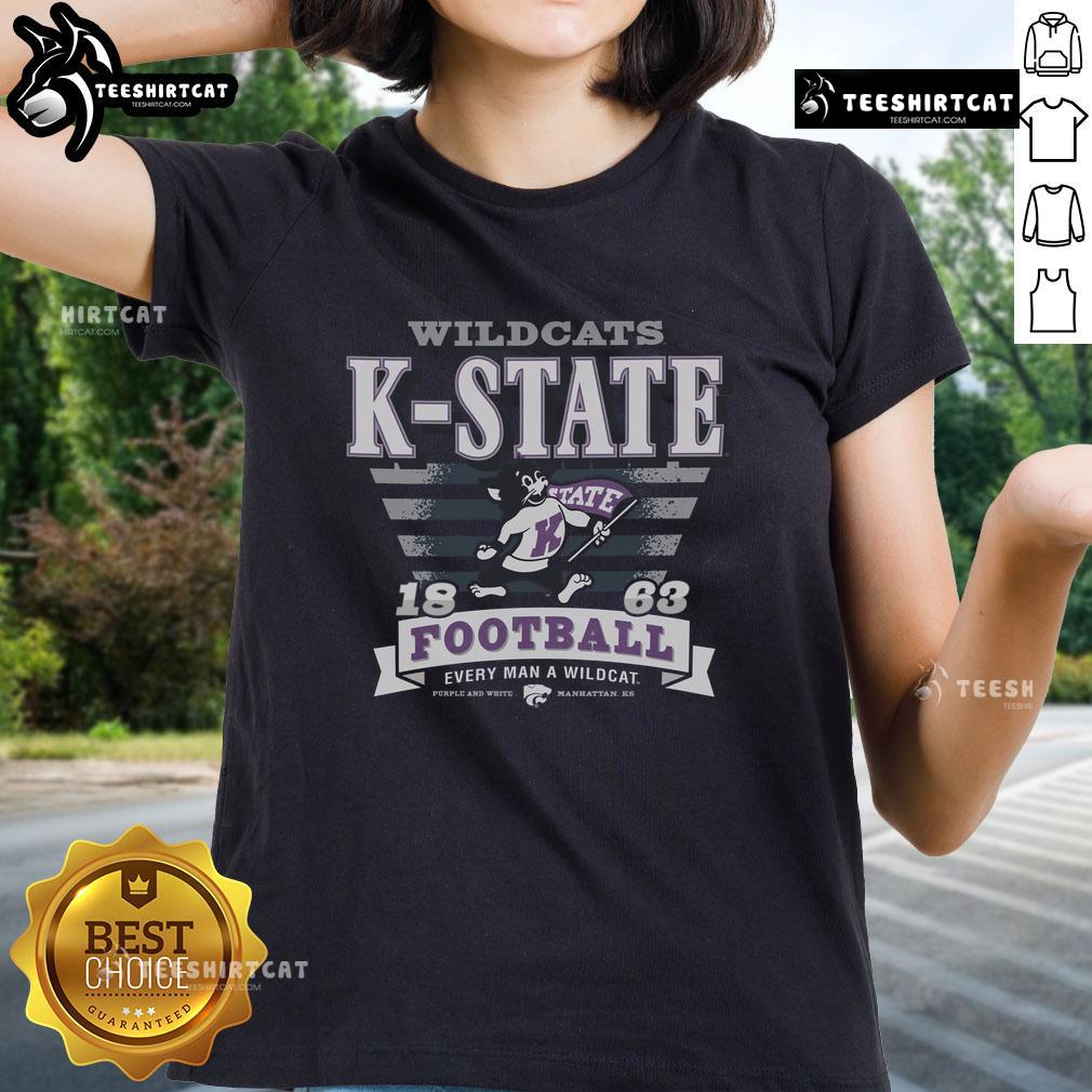 Premium Kansas State Wildcats Stripe Splash Ladies Tee Premium Kansas State Wildcats Stripe Splash Ladies Tee in purple and white, perfect for fans and stylish game day attire.