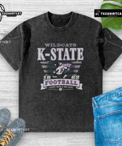 Premium Kansas State Wildcats Stripe Splash Washed T-Shirt in purple and white, perfect for fans and casual wear.