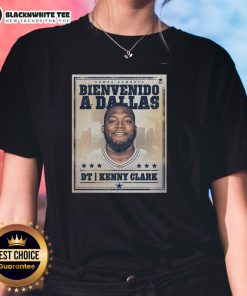 Premium Kenny Clark Welcome to Dallas Cowboys Graphic Ladies Tee featuring vibrant team colors and stylish design.