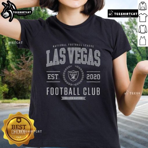 Alt Text: Premium Las Vegas Raiders Football Club ladies tee featuring team logo and stylish design for female fans.
