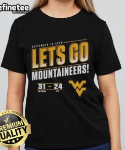 Premium Ladies Tee featuring Virginia Mountaineers vs. Pitt Panthers 2025 score 31-24, perfect for game day.