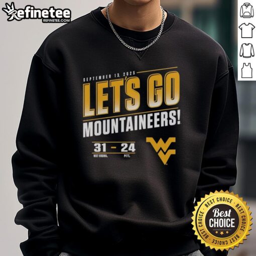 Premium sweatshirt featuring the 2025 Virginia Mountaineers vs. Pitt Panthers score 31-24, perfect for fans.