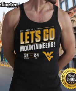 Premium tank top featuring Virginia Mountaineers vs. Pitt Panthers 2025 score 31-24 design, perfect for sports fans.