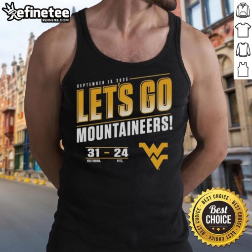 Premium tank top featuring Virginia Mountaineers vs. Pitt Panthers 2025 score 31-24 design, perfect for sports fans.