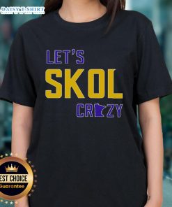 Alt Text: Premium Let's Skol Crazy Minnesota Vikings Football Ladies Tee in purple, perfect for female fans supporting the team.