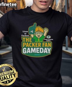 Premium Lions at Packers gameday Super Bowl season football fan T-shirt featuring team logos and vibrant colors.