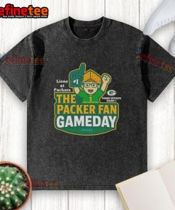 Alt Text: Premium Lions at Packers Gameday Super Bowl Season Football Fan T-Shirt in a stylish washed design.