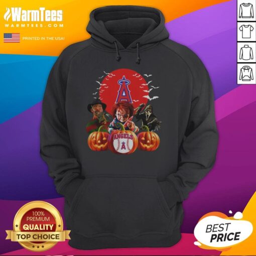 Premium Los Angeles Angels MLB Halloween hoodie featuring a horror movie design, perfect for spooky season fans.