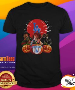Premium Los Angeles Dodgers MLB Halloween T-Shirt featuring a horror movie design for fans and spooky celebrations.