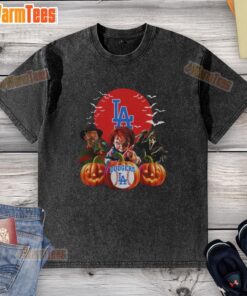 Premium Los Angeles Dodgers MLB horror movie Halloween washed t-shirt featuring spooky graphics and team logo.