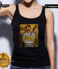 Alt Text: Premium Luis Arraez San Diego Padres tank top featuring MLB 1000 career hits signature poster design.