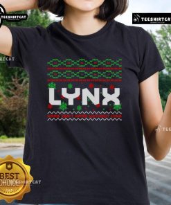 Premium Lynx Ugly Christmas Ladies Tee featuring a festive design perfect for holiday celebrations and cozy gatherings.