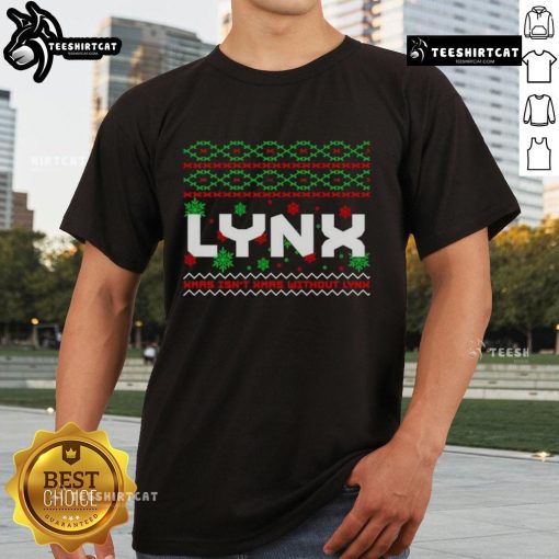 Premium Lynx Ugly Christmas T-Shirt featuring a festive design with a playful lynx graphic and vibrant holiday colors.