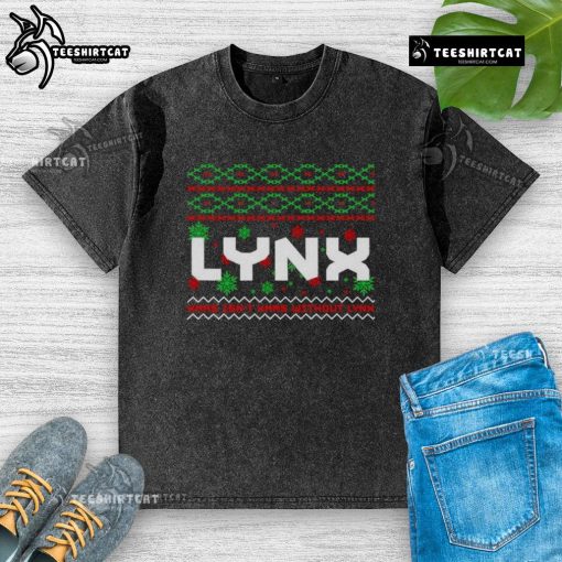 Premium Lynx Ugly Christmas Washed T-Shirt featuring festive designs, perfect for holiday gatherings and winter outings.