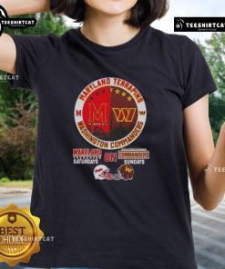 Premium Maryland Terrapins tee featuring football helmets and skyline design, perfect for Saturdays and Sundays.