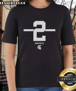 Premium Michigan State Spartans Football Aidan Chiles 2 Stripe Ladies Tee in green and white, perfect for fans.