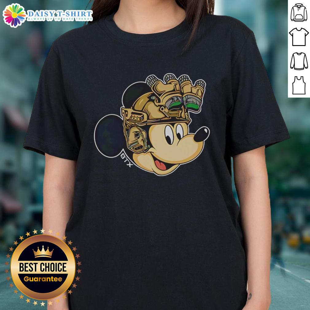 Premium Mickey Mouse Military Helmet Night Vision Goggles Ladies Tee Premium Mickey Mouse military helmet with night vision goggles on a stylish ladies' tee, perfect for Disney fans.