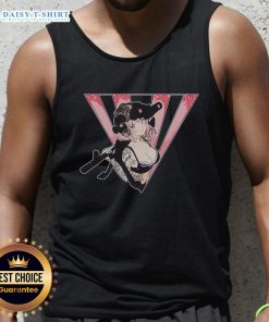 Premium military anime girl in tactical gear with weapons tattoo, wearing a stylish tank top.