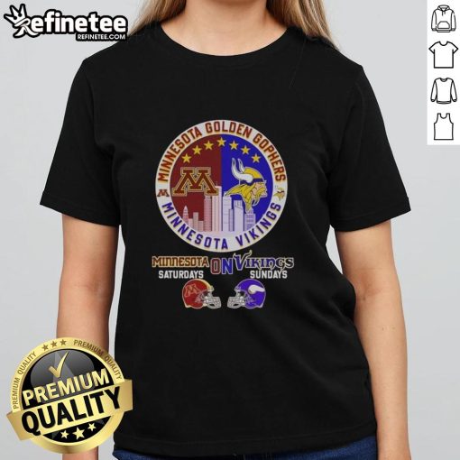 Premium Minnesota Golden Gophers and Vikings ladies tee for football fans, perfect for Saturdays and Sundays.