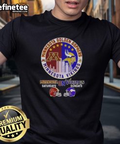 Alt Text: Premium Minnesota Golden Gophers and Vikings football t-shirt, perfect for game day on Saturdays and Sundays.
