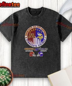 Alt Text: Premium Minnesota Golden Gophers and Vikings football washed t-shirt, perfect for game days on Saturdays and Sundays.
