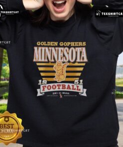 Alt Text: Premium Minnesota Golden Gophers vintage stripe splash sweatshirt showcasing a stylish design in team colors.
