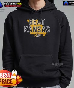 Alt Text: Premium Missouri Tigers beat Kansas Jayhawks state hoodie in black, showcasing team pride and style.