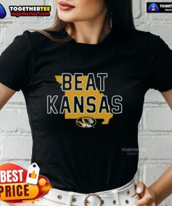 Premium Missouri Tigers beat Kansas Jayhawks ladies tee, featuring stylish design and team colors for fans.