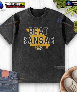 Premium Missouri Tigers beat Kansas Jayhawks state washed t-shirt featuring team colors and logo for fans.