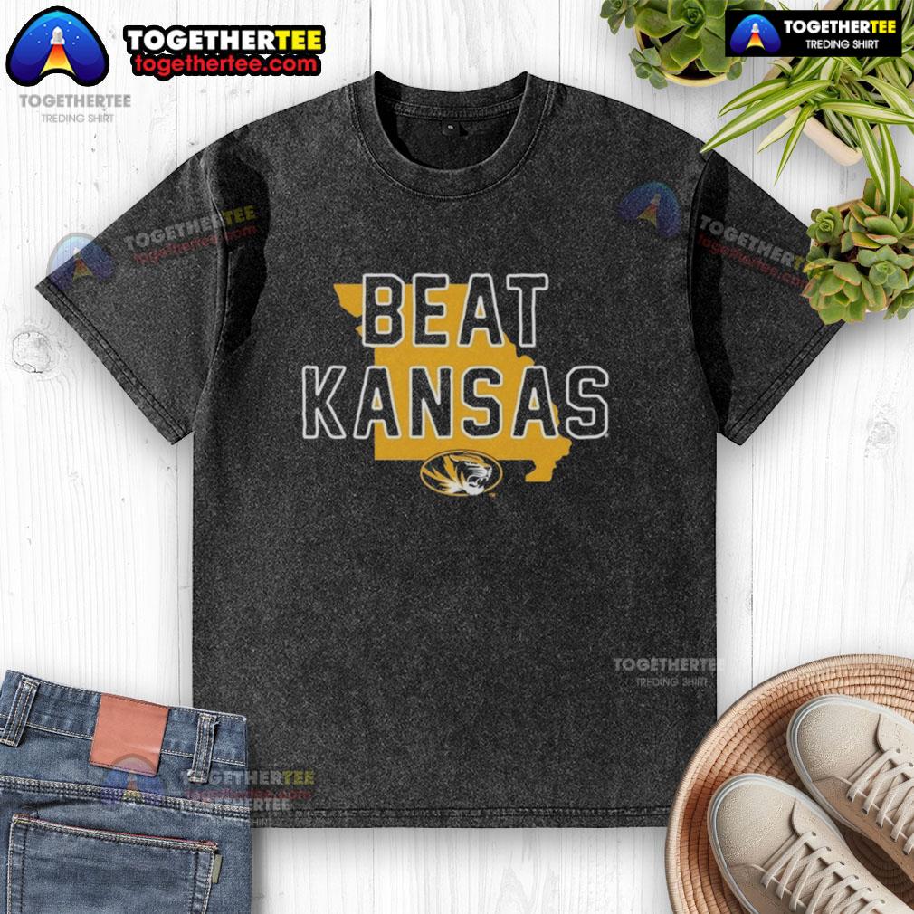 Premium Missouri Tigers Beat Kansas Jayhawks State Washed T Shirt Premium Missouri Tigers beat Kansas Jayhawks state washed t-shirt featuring team colors and logo for fans.