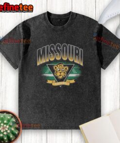 Alt Text: Premium Missouri Tigers Vintage Arena Fade Washed T-Shirt in black, featuring a classic logo and soft fabric design.
