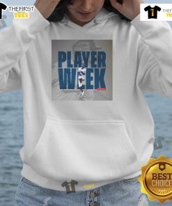 Alt Text: Premium Mookie Betts Los Angeles Dodgers National League Player Week hoodie in blue, showcasing team pride and style.