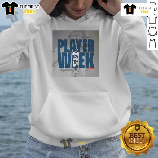 Alt Text: Premium Mookie Betts Los Angeles Dodgers National League Player Week hoodie in blue, showcasing team pride and style.