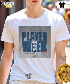 Alt Text: Premium Mookie Betts Los Angeles Dodgers T-Shirt featuring National League Player Week design for baseball fans.