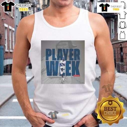 Premium Mookie Betts Los Angeles Dodgers tank top celebrating National League Player of the Week achievement.