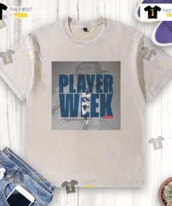 Premium Mookie Betts Los Angeles Dodgers National League Player Week washed t-shirt displayed on a hanger.