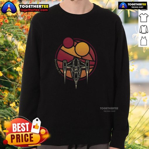 Alt Text: Premium N-1 WZRD Twin Suns Starfighter Retro Sci-Fi Spaceship Sweatshirt featuring vibrant spaceship design.