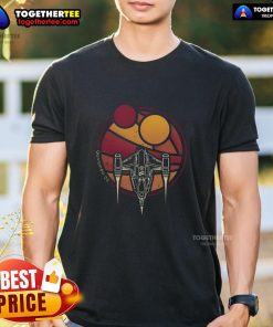 Alt Text: Premium N-1 Wzrd Twin Suns Starfighter Retro Sci-Fi spaceship T-shirt featuring vibrant graphics and unique design.