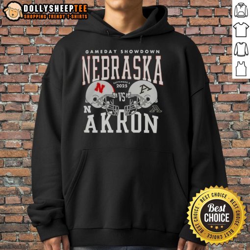 Alt Text: Premium Nebraska Cornhuskers vs Akron Zips college football gameday showdown 2025 helmet hoodie design.
