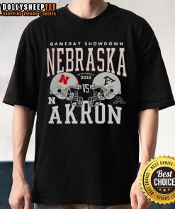 Premium Nebraska Cornhuskers vs Akron Zips college football gameday showdown 2025 helmet t-shirt featuring vibrant graphics.