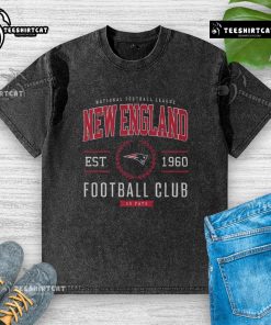 Alt Text: Premium New England Patriots Football Club washed t-shirt in navy blue, featuring the team logo and casual fit.