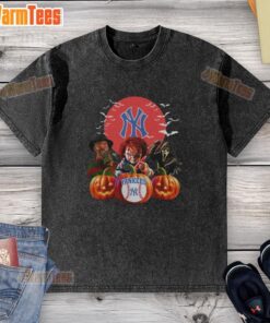 Premium New York Yankees MLB horror movie Halloween washed t-shirt featuring spooky graphics and team logo.