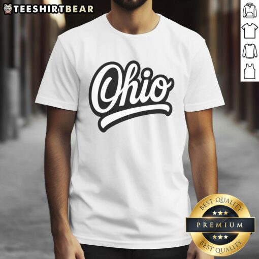 Premium Ohio Script Logo Sports Team Fan College Varsity T-Shirt in navy, perfect for college sports enthusiasts.
