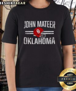 Alt Text: Premium Oklahoma Sooners football tee featuring John Mateer helmet design for ladies, perfect for game day style.