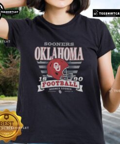 Alt Text: Premium Oklahoma Sooners Stripe Splash Ladies Tee featuring a stylish design for passionate fans and comfortable fit.