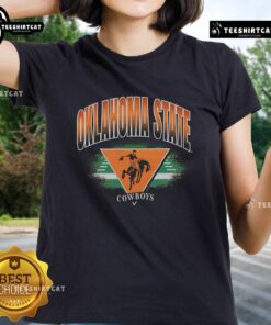 Alt Text: Premium Oklahoma State Cowboys vintage arena fade ladies tee featuring a stylish design for fans.