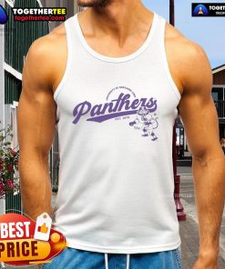 Premium Panthers Script Logo Tank Top featuring a stylish design, perfect for casual wear and sports enthusiasts.