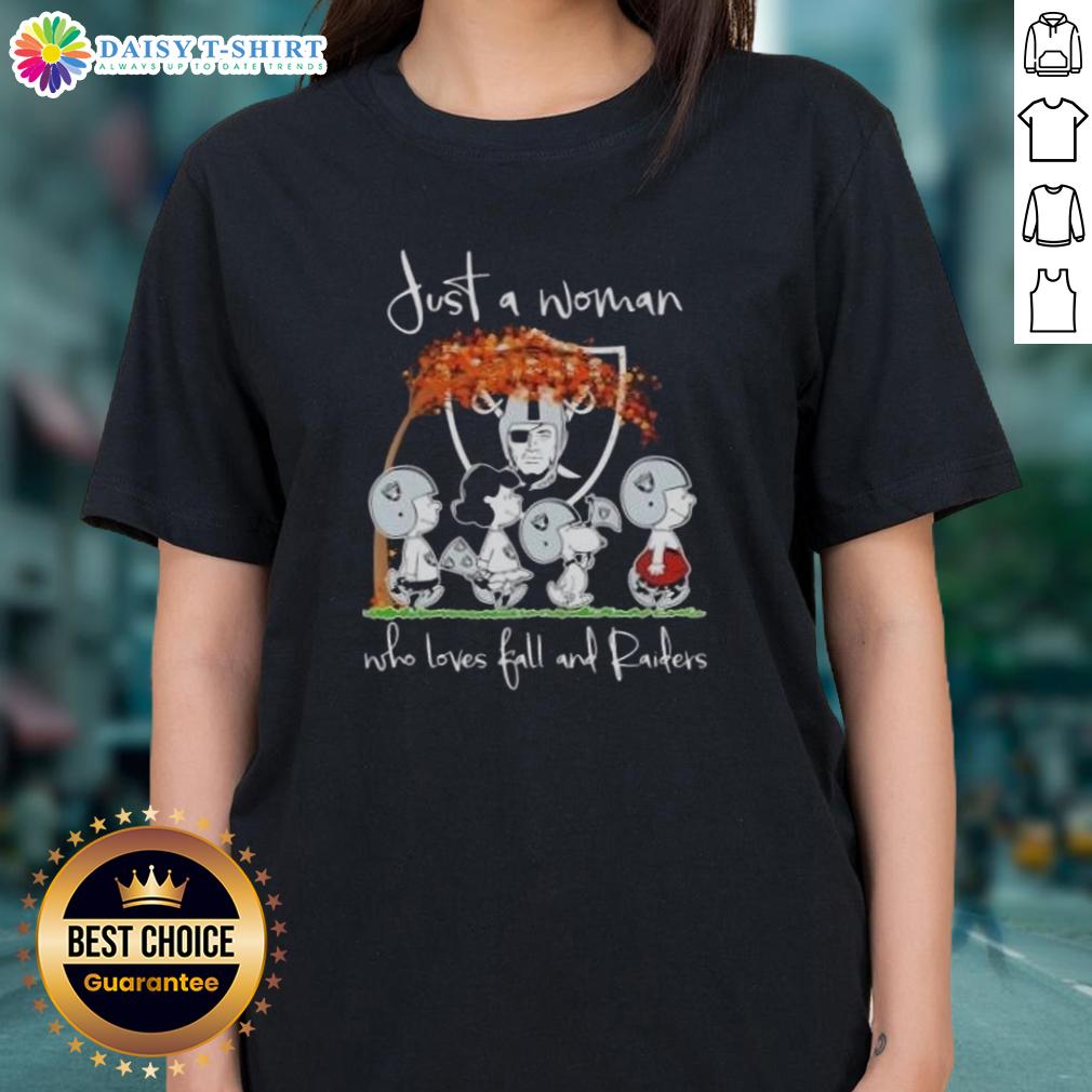 Premium Peanuts Just A Woman Who Loves Fall And Las Vegas Raiders Ladies Tee Premium peanuts tee featuring a woman who loves fall and Las Vegas Raiders, perfect for football fans.