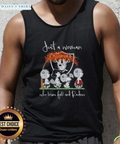 Premium peanuts tank top featuring a woman who loves fall and the Las Vegas Raiders, perfect for game day style.